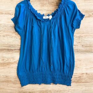 Allison Britney Womens Sz 2X Multi Floral 100% Cotton Casual Top Royal Blue